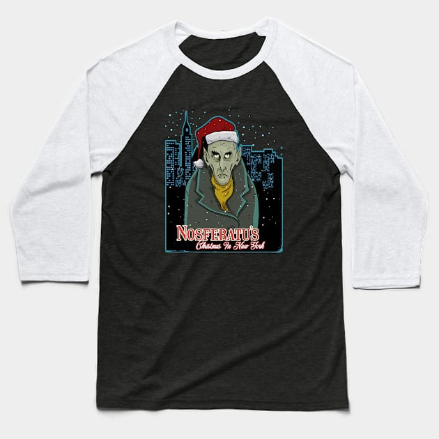 Nosferatu's Christmas In New York Baseball T-Shirt by zerostreet